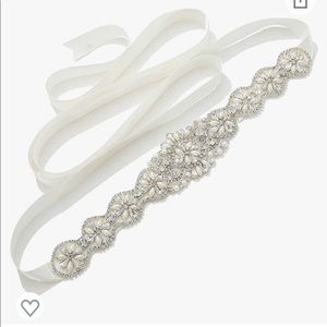 Crystal Sash Bridal Belt, Pearl and Rhinestone